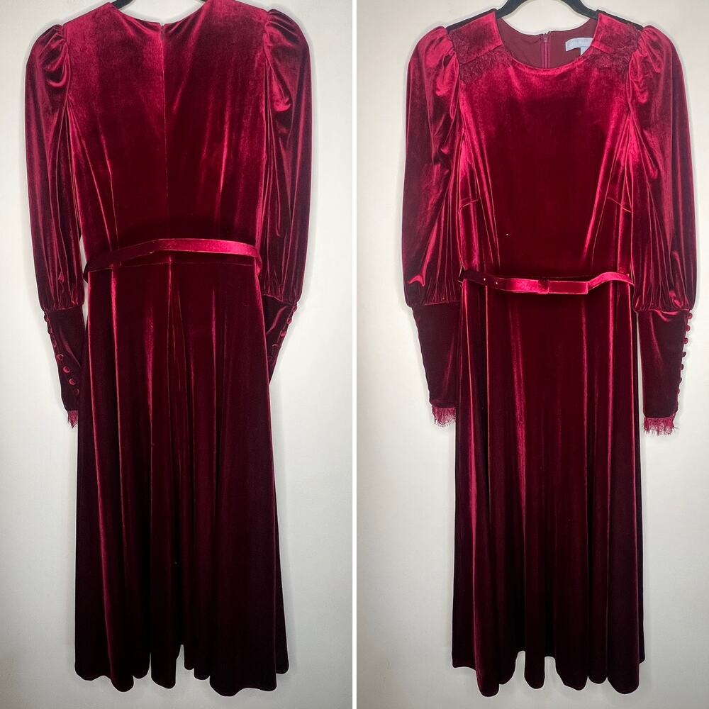 Antonio Melani Red Velvet Midi Dress Size 4 - Picture 3 of 9
